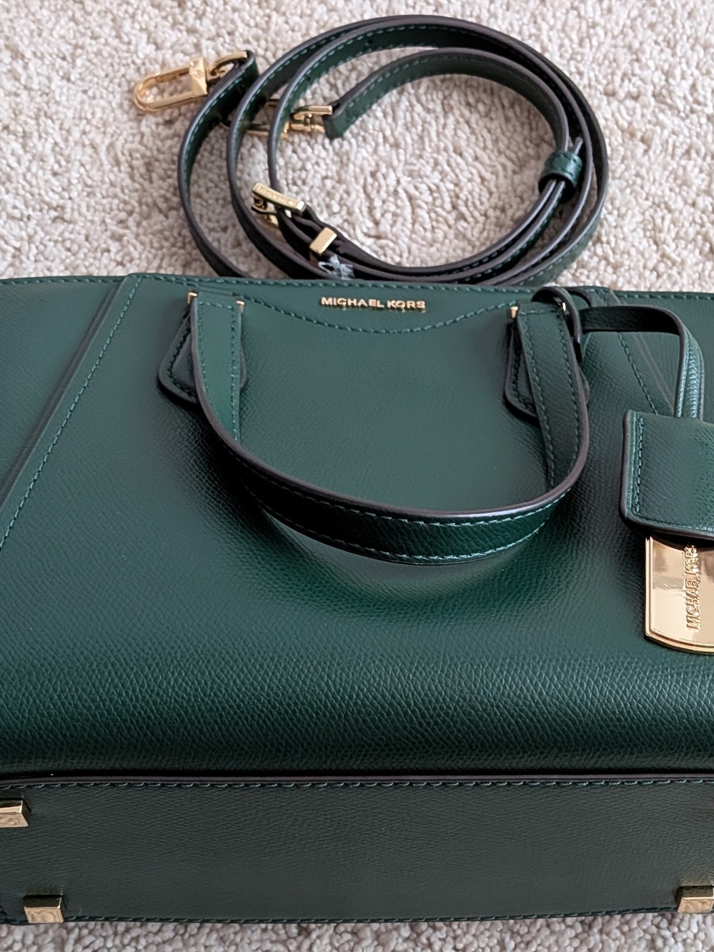 Michael Kors Taryn Emerald Green Leather Satchel. Used In Excellent Condition.